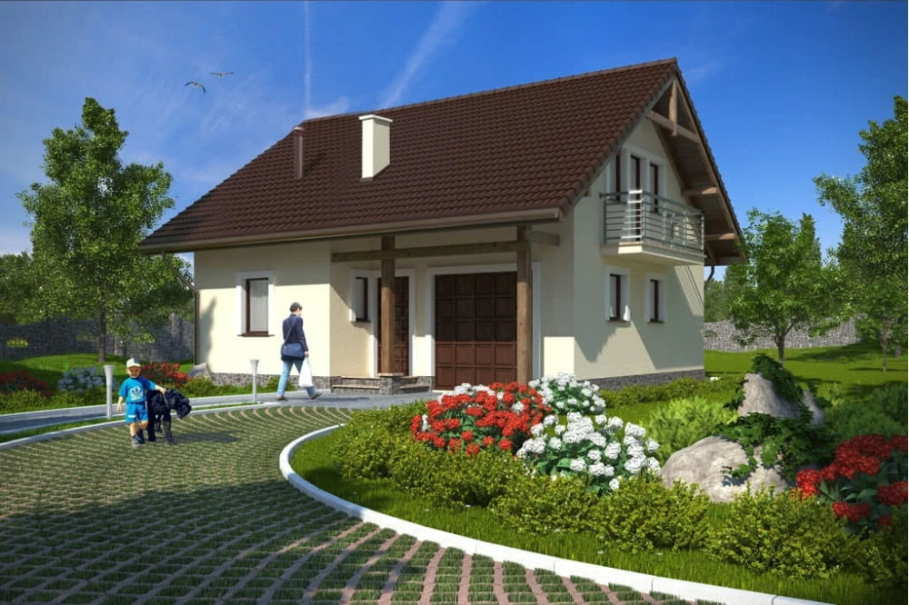 Projekt domu Jarosławice tech. L-6197 tech., parterowy z poddaszem mieszkalnym, z garażem - kolorystyka wersja 1
