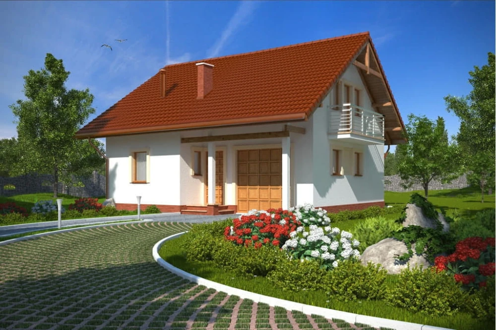 Projekt domu Jarosławice tech. L-6197 tech., parterowy z poddaszem mieszkalnym, z garażem - kolorystyka wersja 2