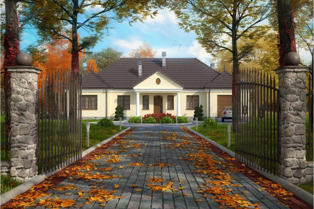 Projekt domu Nałęczów tech. DM-6313 tech., parterowy, z garażem , bez podpiwniczenia - kolorystyka wersja 2