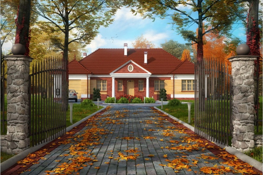 Projekt domu Poniatowice tech. L-6313 tech., parterowy, z garażem , bez podpiwniczenia - kolorystyka wersja 4