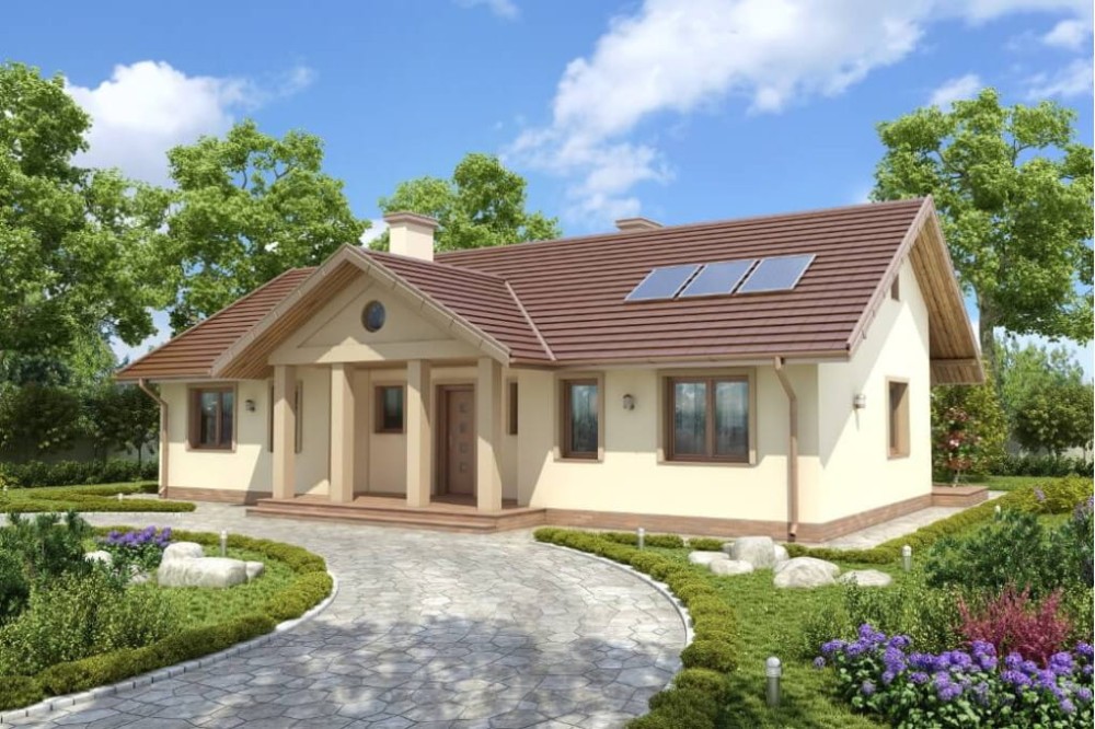 Projekt domu Sabotek tech. DM-6583 tech., parterowy, niepodpiwniczony - kolorystyka wersja 3