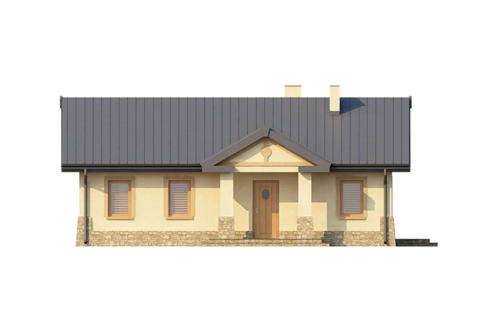 Projekt domu Mościska DM-6300, parterowy, bez podpiwniczenia - wizualizacja elewacji frontowej