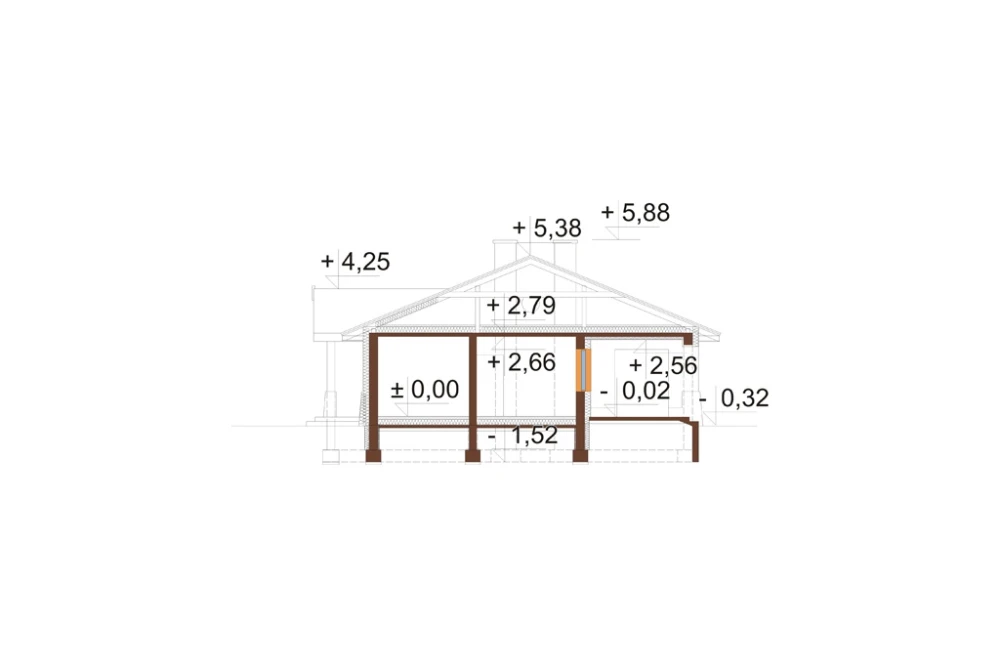 Projekt domu Rakoszyn L-6300, parterowy, bez podpiwniczenia - przekrój A-A