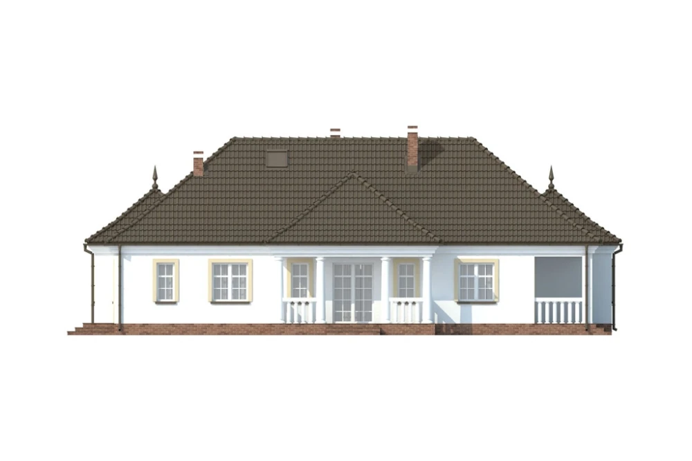 Projekt domu Nałęczów DM-6313, parterowy, z garażem , bez podpiwniczenia - wizualizacja elewacji ogrodowej