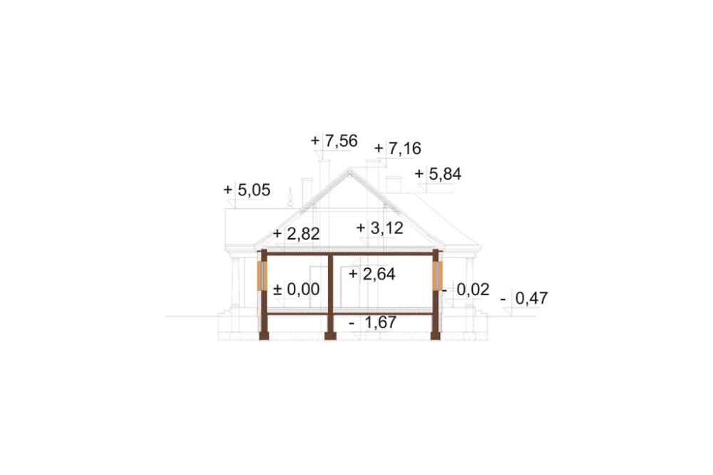 Projekt domu Poniatowice L-6313, parterowy, z garażem , bez podpiwniczenia - przekrój A-A