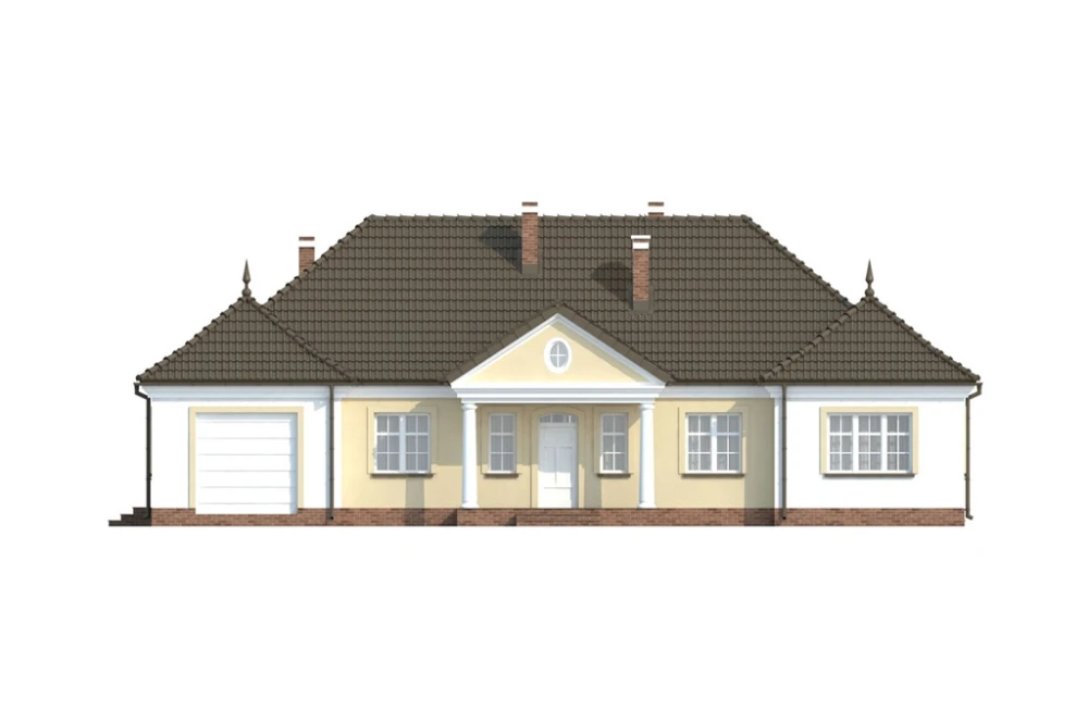 Projekt domu Poniatowice L-6313, parterowy, z garażem , bez podpiwniczenia - wizualizacja elewacji frontowej