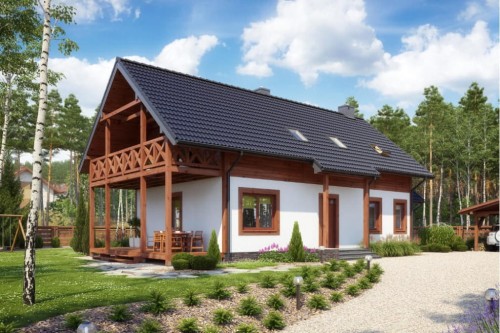 Projekt domu Hiacyntów tech. DM-6585 tech., parterowy z poddaszem mieszkalnym, bez podpiwniczenia - kolorystyka wersja 2