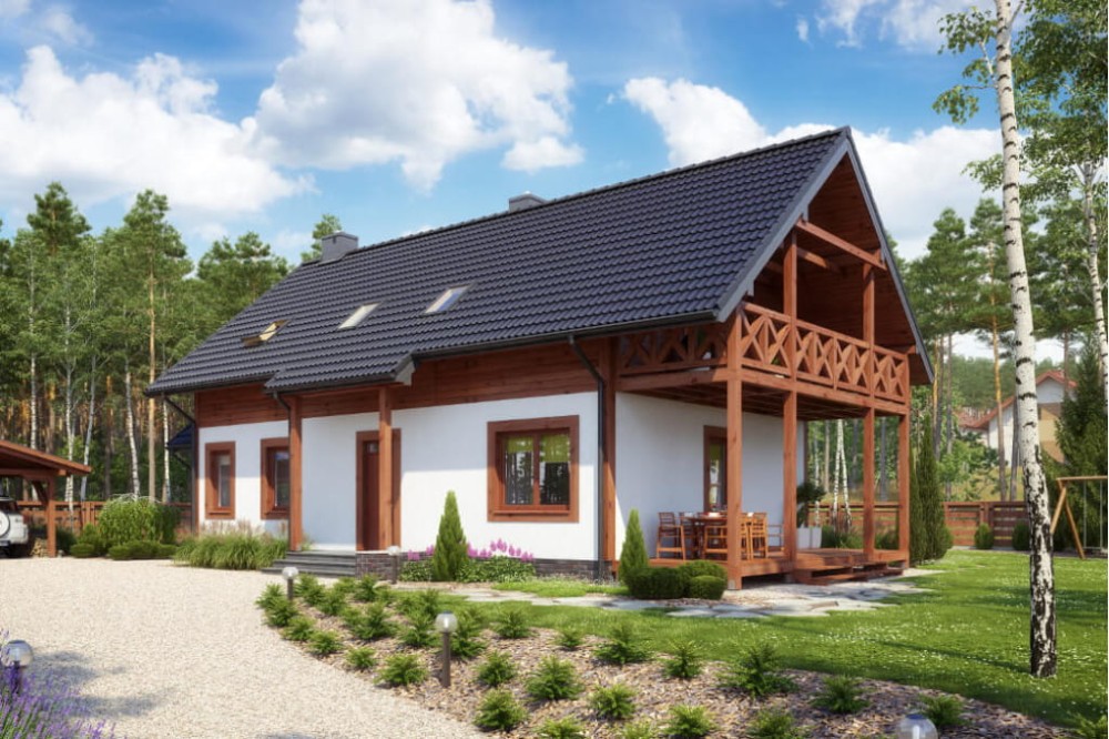 Projekt domu Hiacyntów 2 tech. L-6585 tech., parterowy z poddaszem mieszkalnym, bez podpiwniczenia - kolorystyka wersja 2