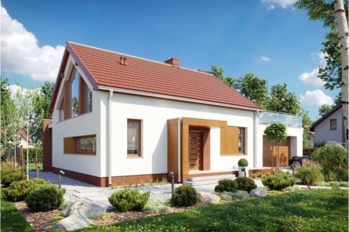 Projekt domu Figowiec 2 tech. L-6620 tech., parterowy z antresolą, z garażem, bez podpiwniczenia - kolorystyka wersja 2
