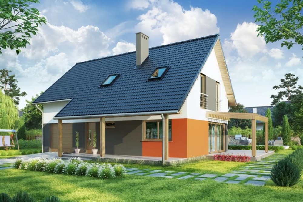 Projekt domu Rutwica tech. DM-6631 tech., parterowy z poddaszem użytkowym, z garażem, jednorodzinny - kolorystyka wersja 4