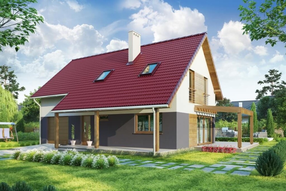 Projekt domu Rutwica tech. DM-6631 tech., parterowy z poddaszem użytkowym, z garażem, jednorodzinny - kolorystyka wersja 3