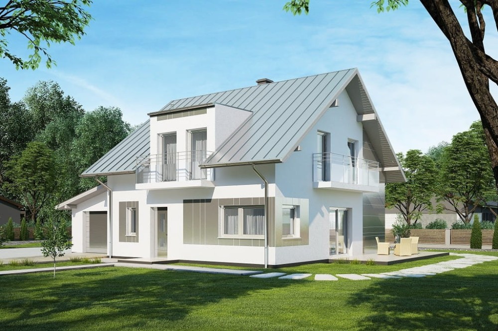 Projekt domu Ervia tech. DM-6686 tech., parterowy z poddaszem mieszkalnym, z garażem jednostanowiskowym - kolorystyka wersja 4