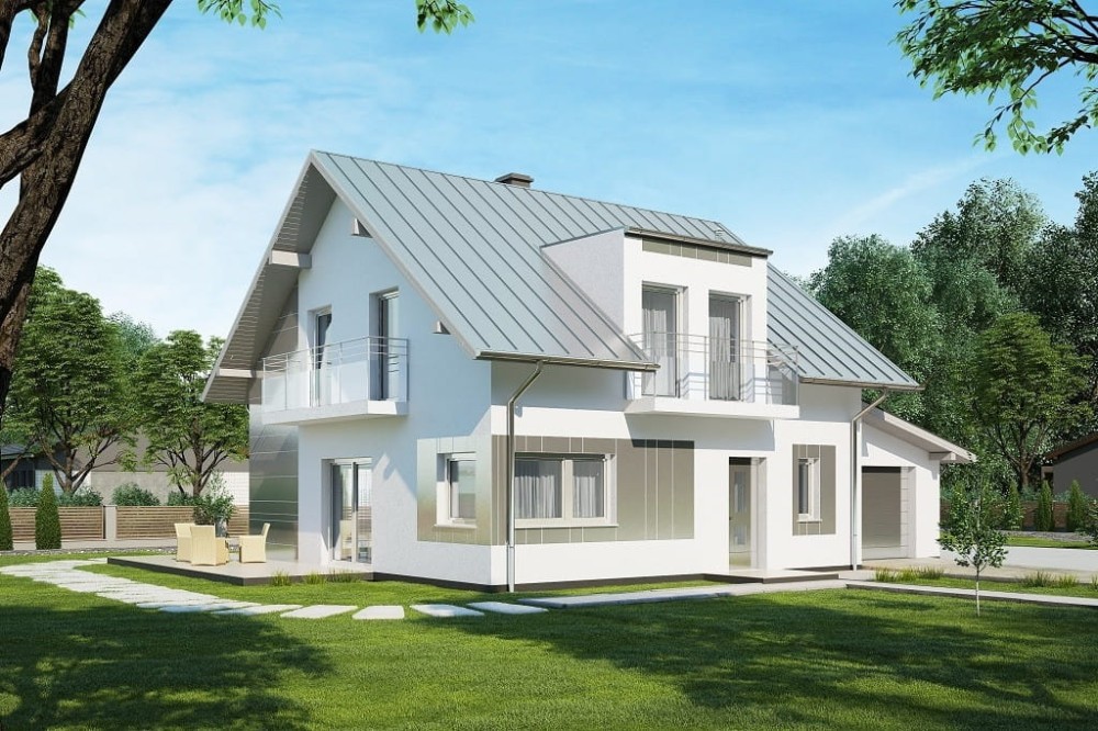 Projekt domu Ervia 2 tech. L-6686 tech., parterowy z poddaszem mieszkalnym, z garażem jednostanowiskowym - kolorystyka wersja 4