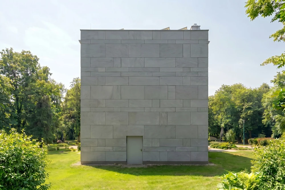 Projekt budynku biurowego LK-179, trzykondygnacyjny, niepodpiwniczony, zaprojektowany w technologii tradycyjnej murowanej - wizualizacja elewacji ogrodowej