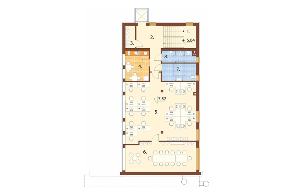 Projekt budynku biurowego LK-179, trzykondygnacyjny, niepodpiwniczony, zaprojektowany w technologii tradycyjnej murowanej - rzut II piętra
