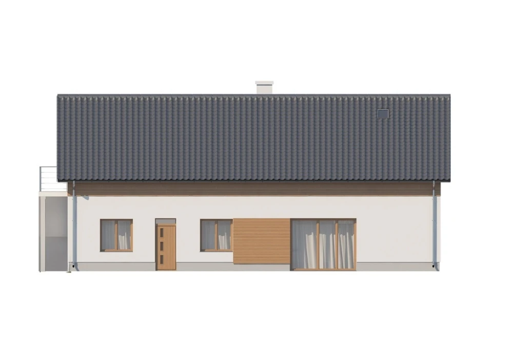 Projekt domu Ibala DM-6646, lokalno - usługowy, parterowy z poddaszem nieużytkowym - wizualizacja elewacji ogrodowej