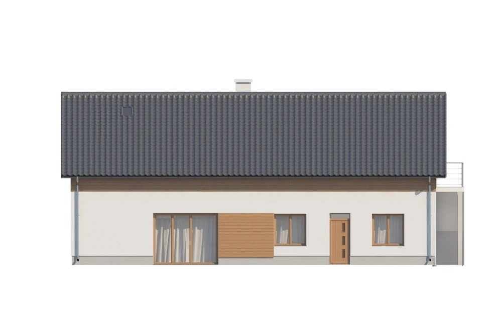 Projekt domu Ibala 2 L-6646, lokalno - usługowy, parterowy z poddaszem nieużytkowym - wizualizacja elewacji  ogrodowej