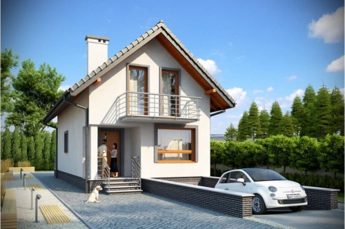 Projekt domu Łowicz tech. DM-6285 tech., parterowy z poddaszem użytkowym, podpiwniczony, z garażem - kolorystyka wersja 1