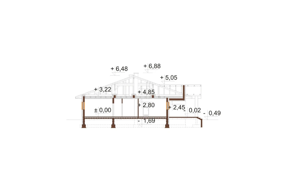 Projekt domu Traducta 2 L-6699, parterowy, bez garażu, bez podpiwniczenia - przekrój A-A