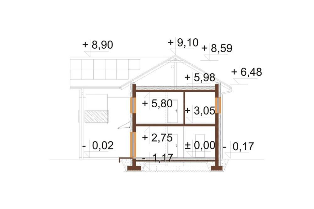 Projekt domu Histrium 2 L-6799,  jednorodzinny, dwulokalowy z dwoma kondygnacjami nadziemnymi - przekrój A-A