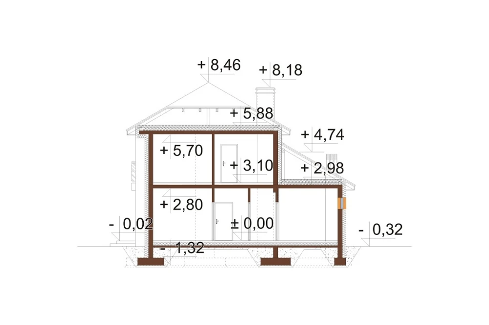 Projekt domu Mursa 2 L-6801, piętrowy, niepodpiwniczony, z garażem jednostanowiskowym - przekrój A-A
