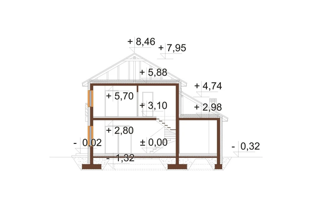 Projekt domu Mursa 2 L-6801, piętrowy, niepodpiwniczony, z garażem jednostanowiskowym - przekrój B-B