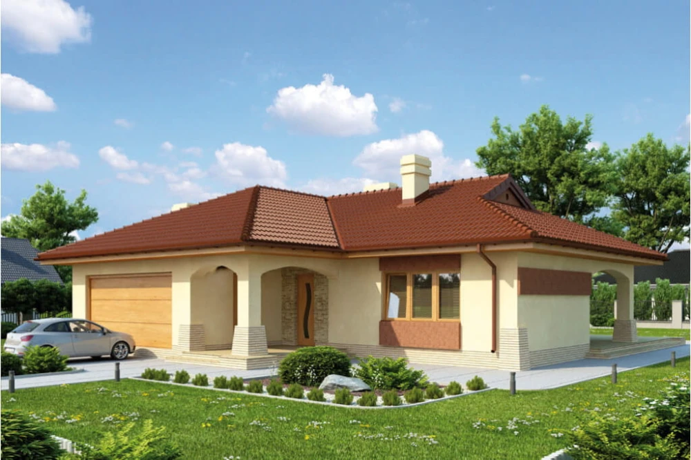 Projekt domu Gorzków 2 tech. L-6331 tech., parterowy, z garażem dwustanowiskowym, bez podpiwniczenia - kolorystyka wersja 4