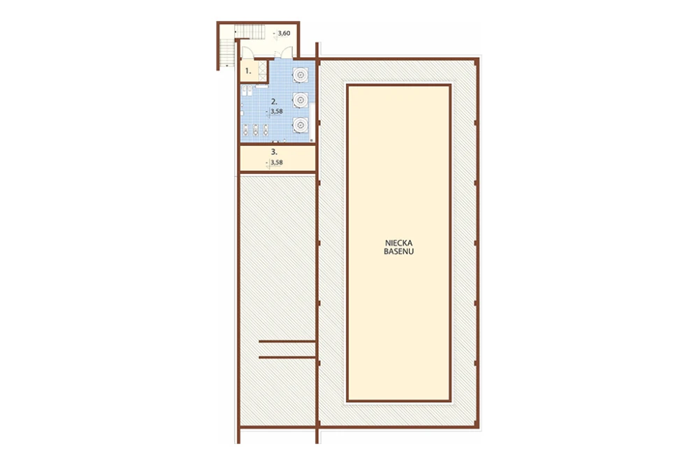 Projekt krytego basenu z częścią mieszkalną  LK-176, częściowo podpiwniczony, z dwiema kondygnacjami nadziemnymi: parterem oraz piętrem - rzut piwnicy