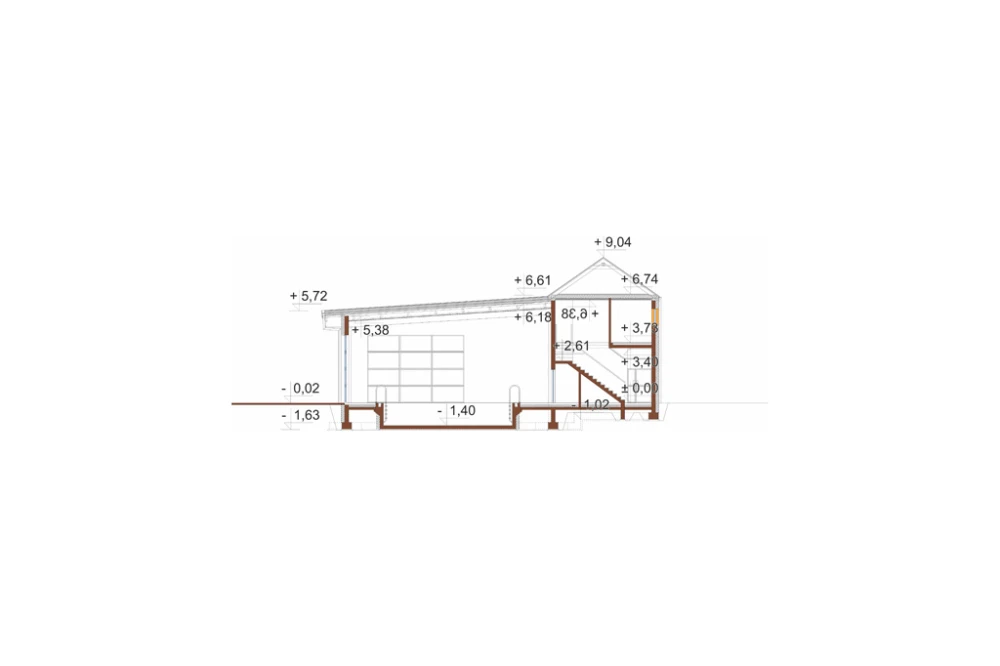 Projekt krytego basenu z częścią mieszkalną  LK-176, częściowo podpiwniczony, z dwiema kondygnacjami nadziemnymi: parterem oraz piętrem - przekrój B-B