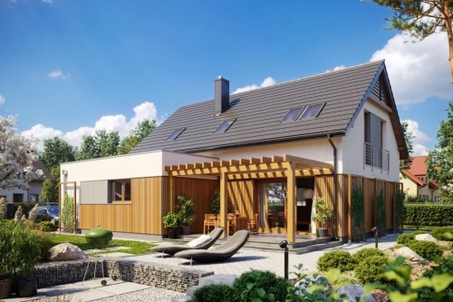 Projekt domu Milin tech. DM-6640 tech., parterowy z poddaszem użytkowym, z garażem, bez podpiwniczenia - kolorystyka wersja 2