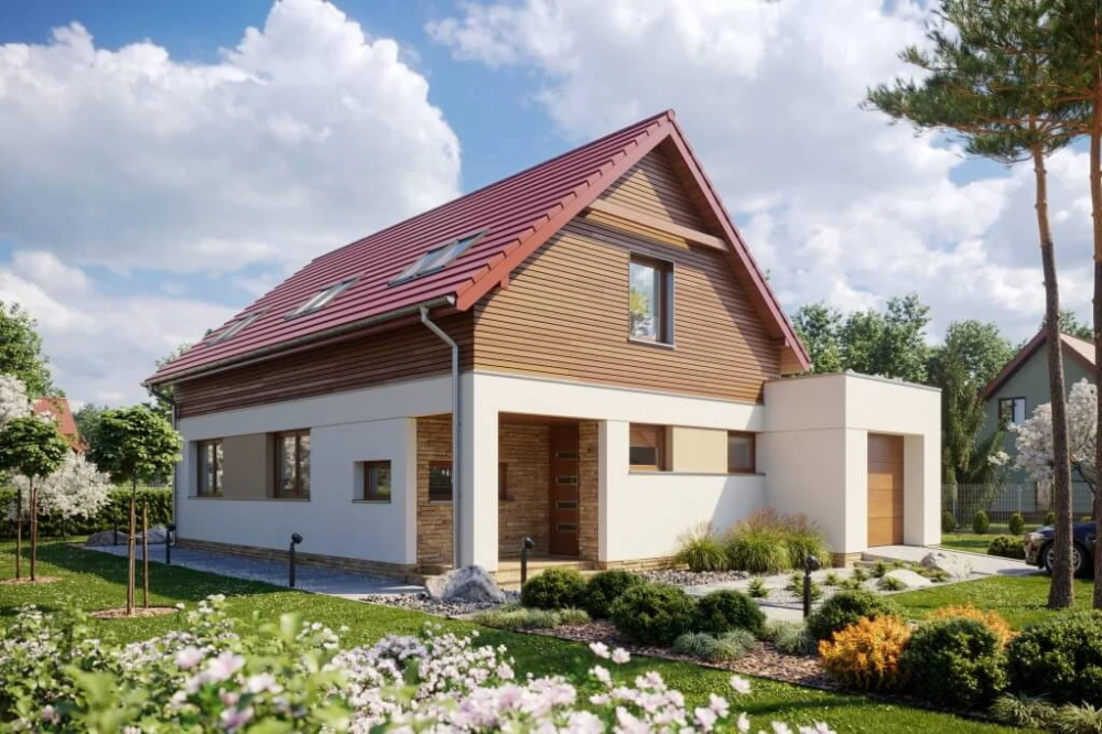 Projekt domu Milin tech. DM-6640 tech., parterowy z poddaszem użytkowym, z garażem, bez podpiwniczenia - kolorystyka wersja 4
