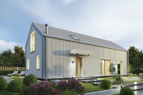 Projekt domu Ovallum w tech. L-6805 tech.,  parterowy z poddaszem użytkowym, niepodpiwniczony, bez garażu - kolorystyka wersja 1