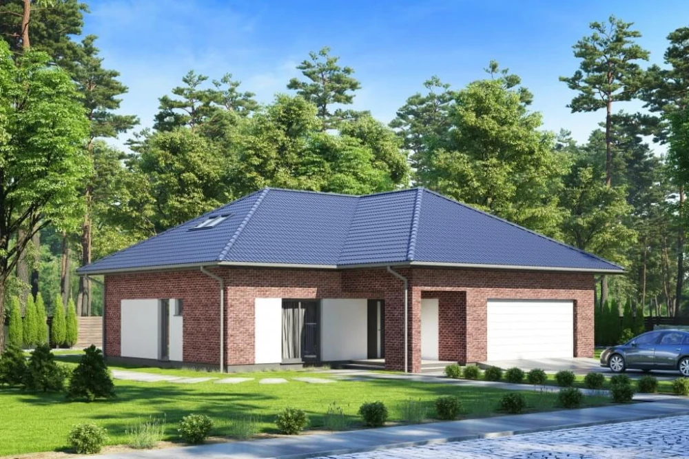 Projekt domu Wiechlina 2 tech. L-6628 tech., parterowy z poddaszem do adaptacji, z garażem dwustanowiskowym, bez podpiwniczenia - kolorystyka wersja 3