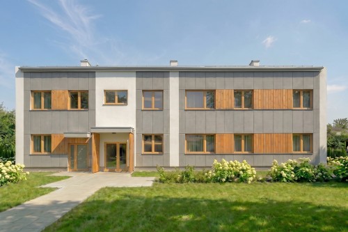 Projekt budynku wielorodzinnego L-6908, dwukondygnacyjny, niepodpiwniczony, z 10 lokalami mieszkalnymi - wizualizacja elewacji frontowej