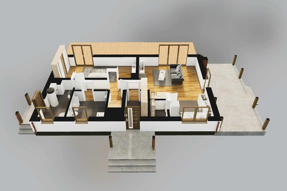 Projekt domu Etavia DM-6802, parterowy, z poddaszem użytkowym, niepodpiwniczony, bez garażu - rzut 3D parteru