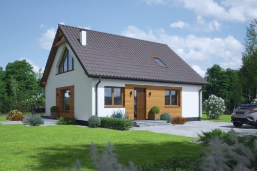 Projekt domu Eliorne DM-6812, parterowy z poddaszem użytkowym, niepodpiwniczony i bez garażu - kolorystyka wersja 1