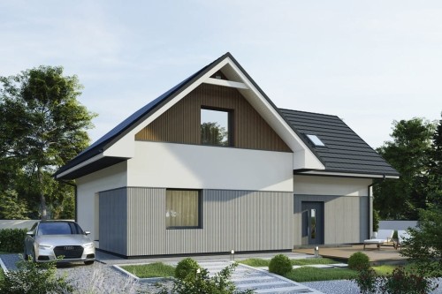 Projekt domu Venta tech. DM-6809 tech., parterowy, z poddaszem użytkowym, niepodpiwniczony, bez garażu - kolorystyka wersja 2
