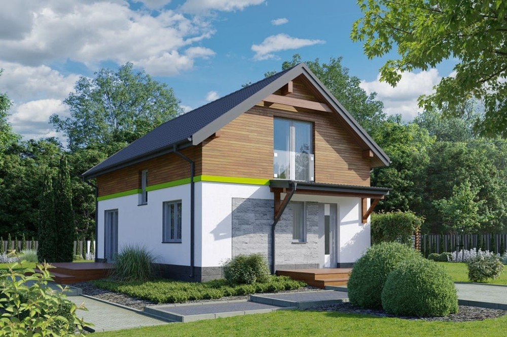 Projekt domu Silbis tech. DM-6810 tech., parterowy z poddaszem użytkowym, niepodpiwniczony, bez garażu - kolorystyka wersja 2