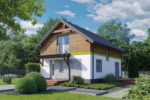 Projekt domu Silbis 2 tech. L-6810 tech., parterowy z poddaszem użytkowym, niepodpiwniczony, bez garażu - kolorystyka wersja 2