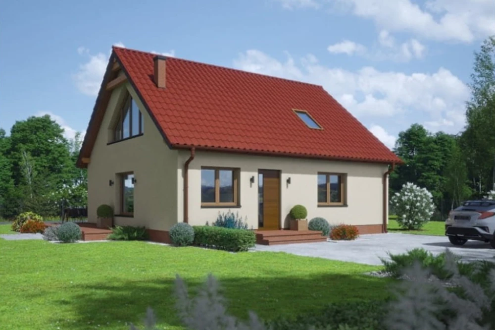 Projekt domu Eliorne tech. DM-6812 tech., parterowy z poddaszem użytkowym, niepodpiwniczony i bez garażu - kolorystyka wersja 2