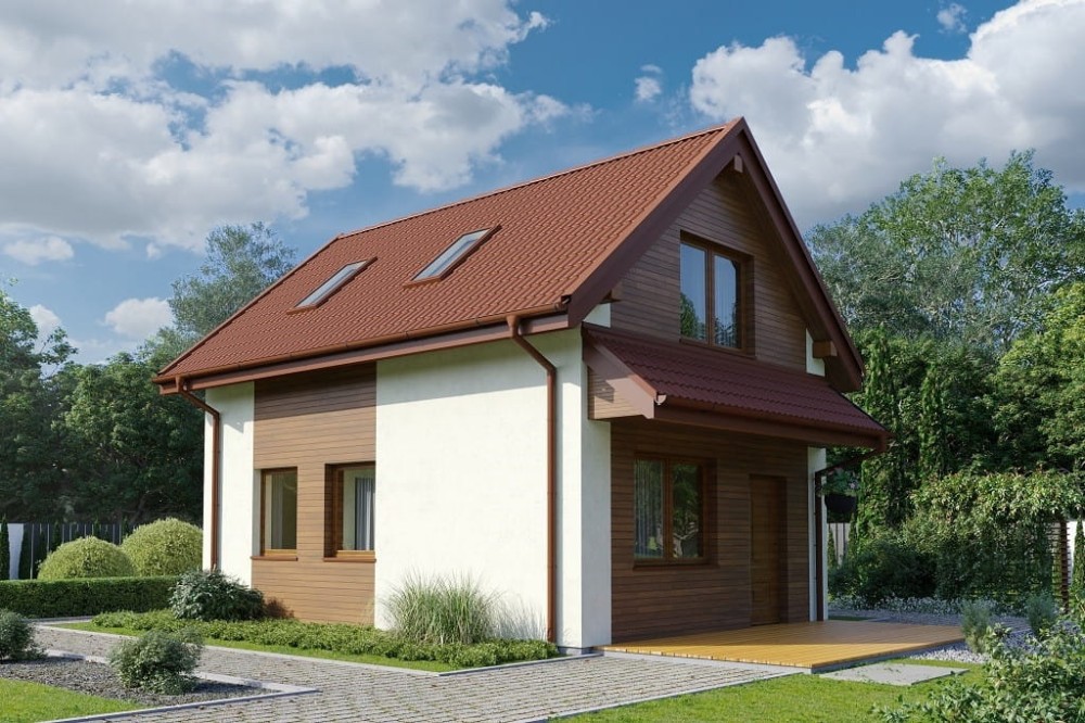 Projekt domu Zenna 2 tech. L-6818 tech., parterowy z poddaszem użytkowym, niepodpiwniczony, bez garażu - kolorystyka wersja 3