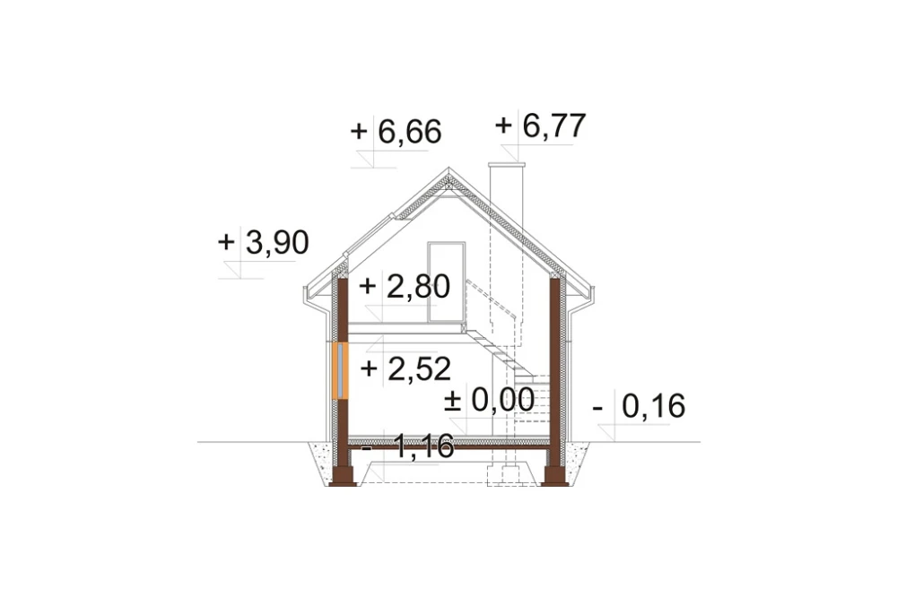 Projekt domu Zenna 2 L-6818, parterowy z poddaszem użytkowym, niepodpiwniczony, bez garażu - przekrój A-A