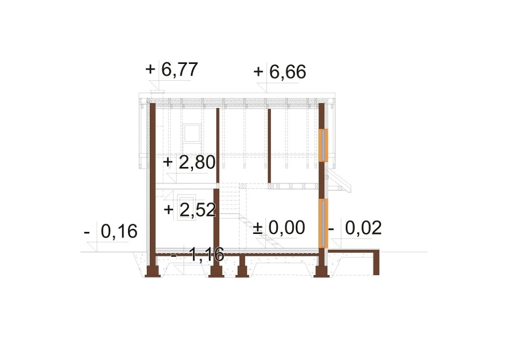 Projekt domu Zenna 2 L-6818, parterowy z poddaszem użytkowym, niepodpiwniczony, bez garażu - przekrój B-B