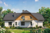 Projekt domu Brodów 2 tech. L-6182 tech., parterowy z użytkowym poddaszem, częściowo podpiwniczony, z garażem dwustanowiskowym - wizualizacja elewacji prawej