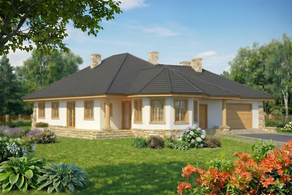 Projekt domu Kaliste 2 L-6406, parterowy, z garażem, bez podpiwniczenia - wizualizacja elewacji lewej