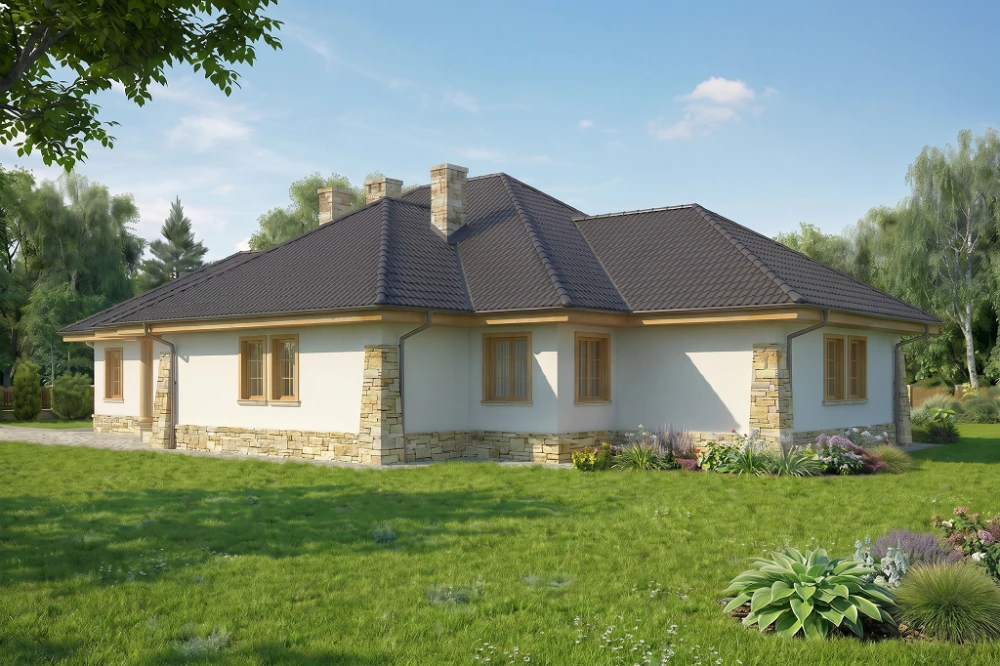 Projekt domu Kaliste 2 L-6406, parterowy, z garażem, bez podpiwniczenia - wizualizacja elewacji prawej