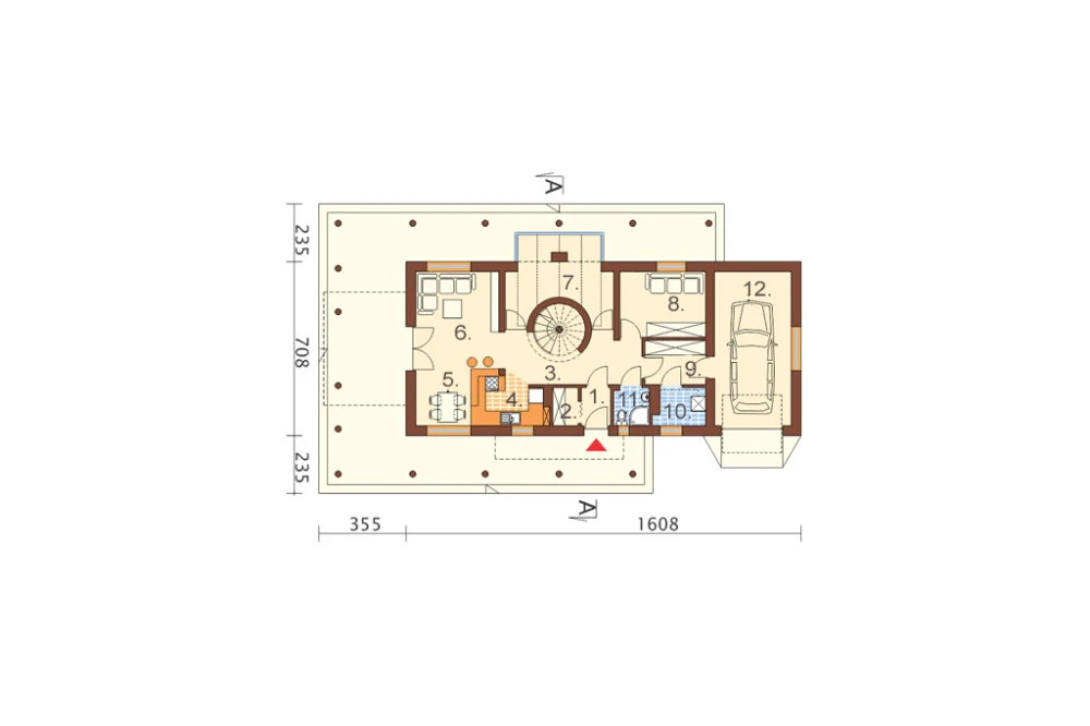 Projekt domu Civetta DM-6468, piętrowy, z garażem, bez podpiwniczenia - rzut parteru
