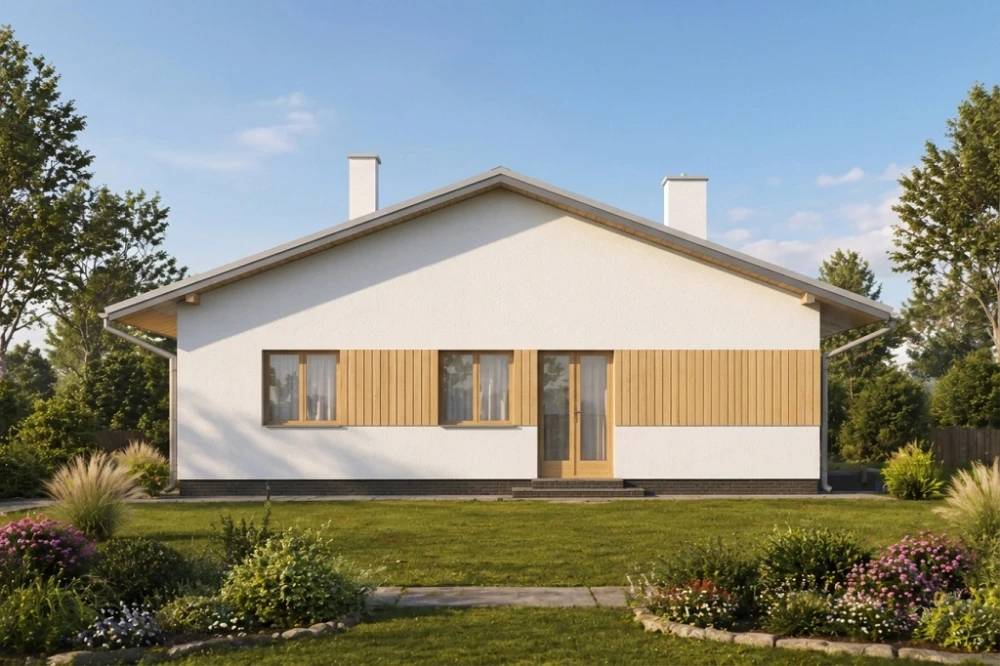 Projekt domu Bzowo N DM-6101 N, parterowy, bez garażu, bez podpiwniczenia - wizualizacja elewacji lewej