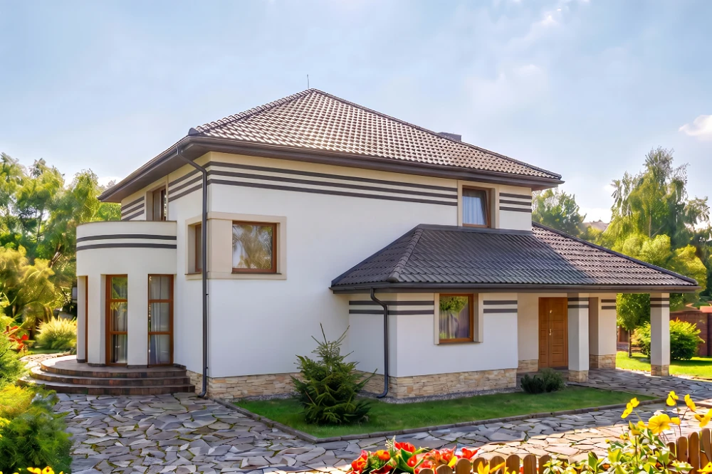 Projekt domu Nasierowo DM-6109, piętrowy, z garażem, bez podpiwniczenia - wizualizacja elewacji lewej