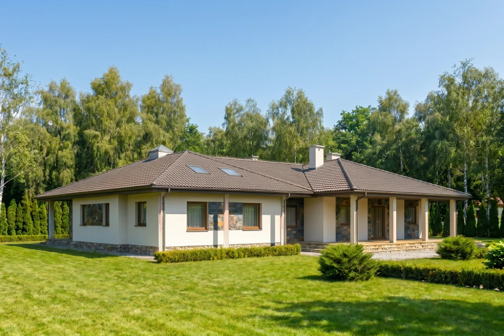Projekt domu Marmarole DM-6393, parterowy ze strychem, bez garażu, bez podpiwniczenia - wizualizacja elewacji lewej